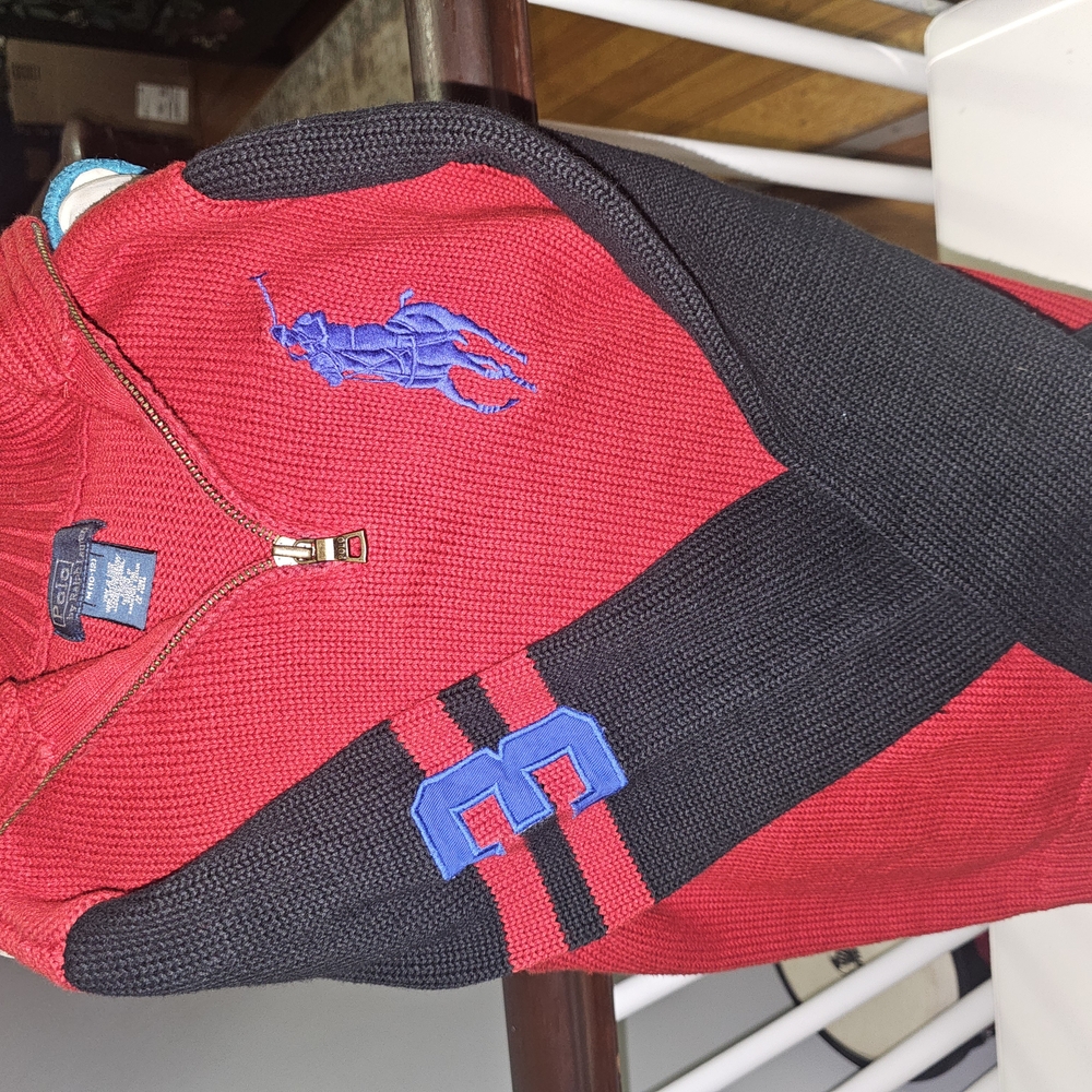 Ralph Lauren Red and Black Color-Block Sweater